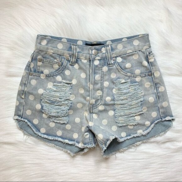 Revolve Mink pink Sugar Magnolia Jean Shorts Polka Dot Cut offs High Waist - Picture 4 of 16